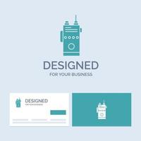 walkie. talkie. communication. radio. camping Business Logo Glyph Icon Symbol for your business. Turquoise Business Cards with Brand logo template. vector