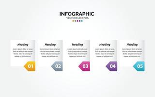 diseño de flecha infográfica horizontal vectorial con 5 opciones o pasos. infografía horizontal para el concepto de negocio. se puede utilizar para banner de presentaciones. diseño de flujo de trabajo vector