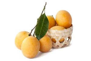 Fresh Marian Plum or Plum Mango with leaf Thai people call Ma Prang  isolated on white background. photo