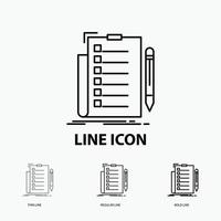 expertise. checklist. check. list. document Icon in Thin. Regular and Bold Line Style. Vector illustration