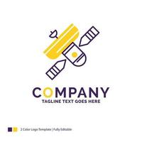 Company Name Logo Design For Broadcast. broadcasting. radio. satellite. transmitter. Purple and yellow Brand Name Design with place for Tagline. Creative Logo template for Small and Large Business. vector