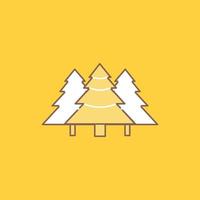forest. camping. jungle. tree. pines Flat Line Filled Icon. Beautiful Logo button over yellow background for UI and UX. website or mobile application vector