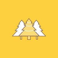 forest. camping. jungle. tree. pines Flat Line Filled Icon. Beautiful Logo button over yellow background for UI and UX. website or mobile application vector