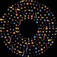 plantilla de diseño de concepto de confeti feliz día de vacaciones. Ilustración de vector de celebración de fondo negro.
