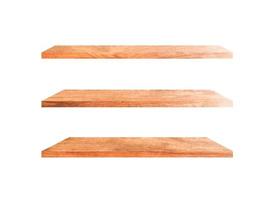Beautiful brown wood shelves isolated on white background with copy space and clipping path for your product or design photo