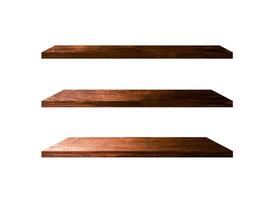 3 Retro wood shelves isolated on white background with copy space and clipping path for work photo