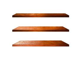 3 Retro wood shelves isolated on white background with copy space and clipping path for work photo