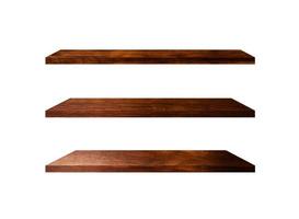 Beautiful brown wood shelves isolated on white background with copy space and clipping path for your product or design photo