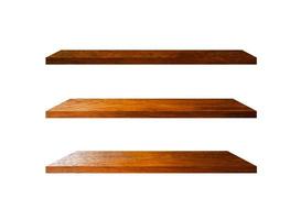 3 Retro wood shelves isolated on white background with copy space and clipping path for work photo