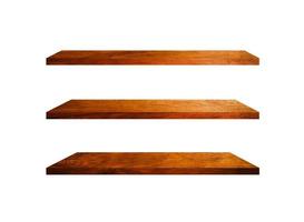 3 Retro wood shelves isolated on white background with copy space and clipping path for work photo