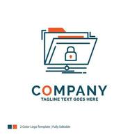 encryption. files. folder. network. secure Logo Design. Blue and Orange Brand Name Design. Place for Tagline. Business Logo template. vector