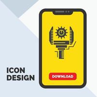 automatización. industria. máquina. producción. icono de glifo de robótica en el móvil para la página de descarga. fondo amarillo vector