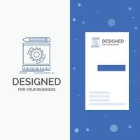 logotipo de empresa para borrador. ingeniería. proceso. prototipo. creación de prototipos plantilla de tarjeta de visita de negocio azul vertical vector
