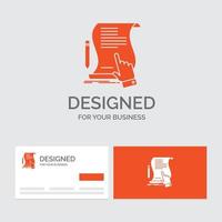 Business logo template for contract. document. paper. sign. agreement. application. Orange Visiting Cards with Brand logo template. vector