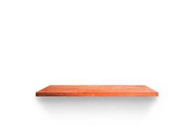 Empty wooden shelf isolated on white background for design with clipping path photo