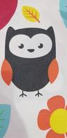 The motif of a bed sheet that has a cartoon owl is very cute and adorable. photo