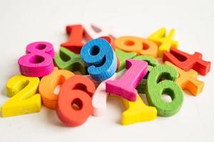 Math number colorful on white background, education study mathematics learning teach concept. photo