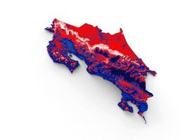 mapa de costa rica con los colores de la bandera rojo y amarillo mapa en relieve sombreado ilustración 3d foto