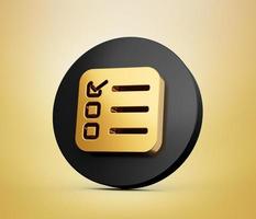 3d Gold Checklist icon Clipboard Project management Concept 3d illustration photo