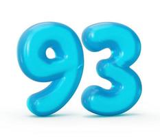 Blue jelly digit 93 Ninety Three isolated on white background Jelly colorful alphabets numbers for kids 3d illustration photo