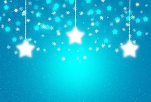 Glowing stars, snowflakes bangle, fall on blue background. Garland. Christmas, New Year. Copy space photo