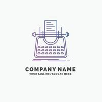 Article. blog. story. typewriter. writer Purple Business Logo Template. Place for Tagline vector