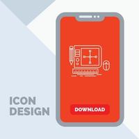 diseño. gráfico. herramienta. software. icono de línea de diseño web en móvil para página de descarga vector