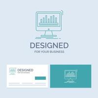 analytics. processing. dashboard. data. stats Business Logo Line Icon Symbol for your business. Turquoise Business Cards with Brand logo template vector