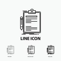 Contract. check. Business. done. clip board Icon in Thin. Regular and Bold Line Style. Vector illustration