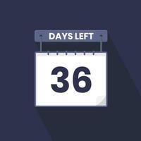 36 Days Left Countdown for sales promotion. 36 days left to go Promotional sales banner vector