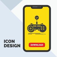 controlar. controlador. juego. mando icono de glifo de juego en el móvil para la página de descarga. fondo amarillo vector