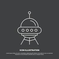 astronave. espacio. Embarcacion. cohete. icono alienígena. símbolo de vector de línea para ui y ux. sitio web o aplicación móvil