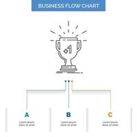 otorgar. trofeo. victoria. premio. primer diseño de diagrama de flujo empresarial con 3 pasos. icono de línea para el lugar de plantilla de fondo de presentación para texto vector