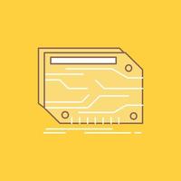 tarjeta. componente. disfraz. electrónico. icono lleno de línea plana de memoria. hermoso botón de logotipo sobre fondo amarillo para ui y ux. sitio web o aplicación móvil vector