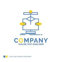 algoritmo. cuadro. datos. diagrama. plantilla de logotipo de negocio amarillo azul de flujo. lugar de plantilla de diseño creativo para eslogan. vector