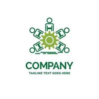 team. group. leadership. business. teamwork Flat Business Logo template. Creative Green Brand Name Design. vector