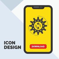 administración. proceso. producción. tarea. icono de glifo de trabajo en el móvil para la página de descarga. fondo amarillo vector