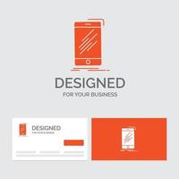 Business logo template for Device. mobile. phone. smartphone. telephone. Orange Visiting Cards with Brand logo template. vector