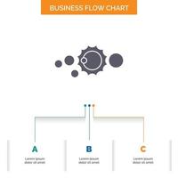 solar. sistema. universo. sistema solar. diseño de diagrama de flujo de negocios de astronomía con 3 pasos. icono de glifo para el lugar de plantilla de fondo de presentación para texto. vector