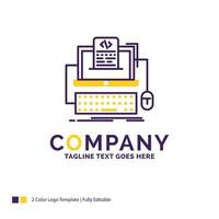 Company Name Logo Design For Code. coding. computer. monoblock. screen. Purple and yellow Brand Name Design with place for Tagline. Creative Logo template for Small and Large Business. vector