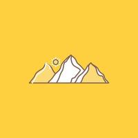 Cerro. paisaje. naturaleza. montaña. icono lleno de línea plana de sol. hermoso botón de logotipo sobre fondo amarillo para ui y ux. sitio web o aplicación móvil vector