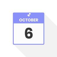 October 6 calendar icon. Date,  Month calendar icon vector illustration