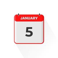 5th January calendar icon. January 5 calendar Date Month icon vector illustrator