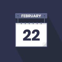 22nd February calendar icon. February 22 calendar Date Month icon vector illustrator