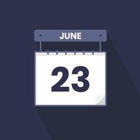 23rd June calendar icon. June 23 calendar Date Month icon vector illustrator