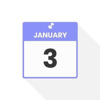 January 3 calendar icon. Date,  Month calendar icon vector illustration