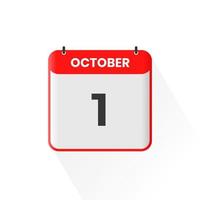 1st October calendar icon. October 1 calendar Date Month icon vector illustrator