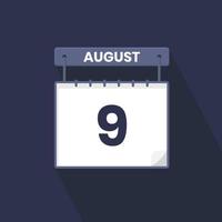 9th August calendar icon. August 9 calendar Date Month icon vector illustrator