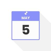 May 5 calendar icon. Date,  Month calendar icon vector illustration