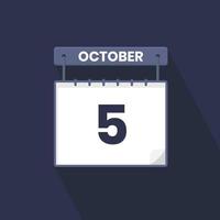 5th October calendar icon. October 5 calendar Date Month icon vector illustrator